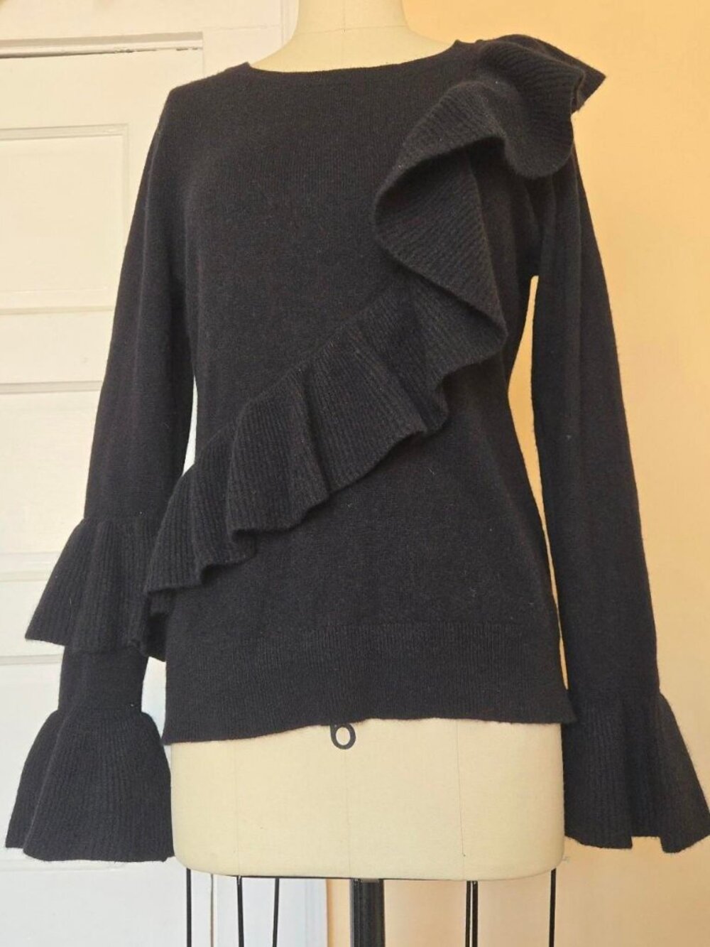 Antonio Melani | Brand New | Black cashmere sweater, ruffles, bell sleeve